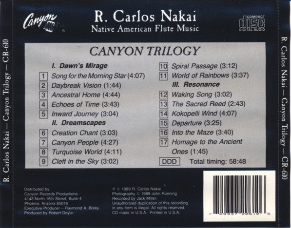 R. Carlos Nakai : Canyon Trilogy (Native American Flute Music) (CD, Album)
