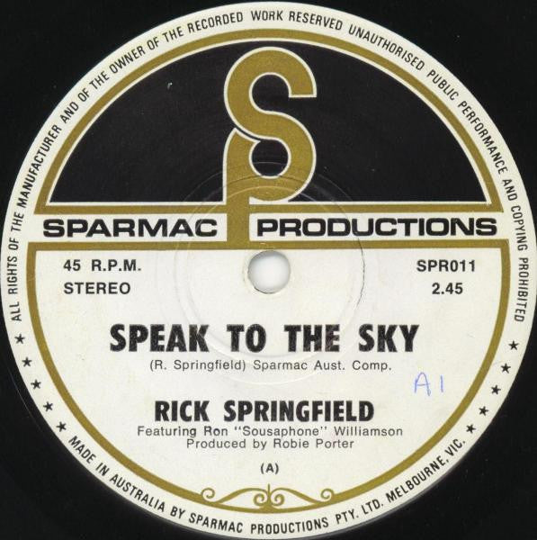 Rick Springfield : Speak To The Sky (7")