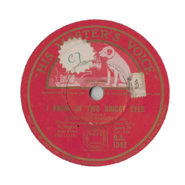 John McCormack (2) : As I Sit Here / I Know Of Two Bright Eyes (Shellac, 10")