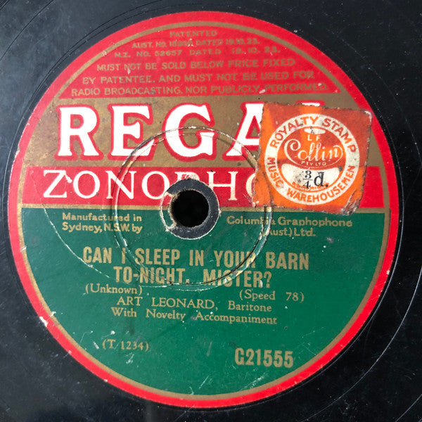 Art Leonard : Can I Sleep In Your Barn To-Night, Mister? (Shellac, 10", RP)
