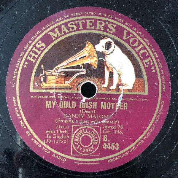 Danny Malone (6) : My Old Irish Mother / Danny Boy (Shellac, 10")