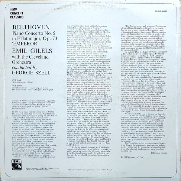 Beethoven*, Emil Gilels, Cleveland Orchestra*, George Szell : 'Emperor' Concerto (LP)