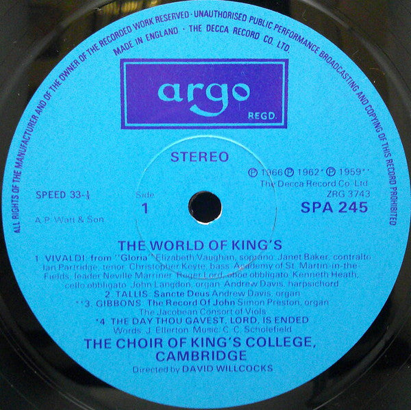 The Choir Of Kings College, Cambridge* Directed By David Willcocks : The World Of King's (LP, Comp)