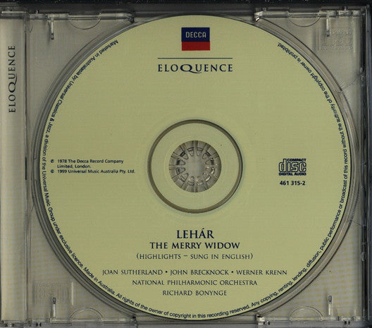 Franz Lehár : The Merry Widow (Highlights - Sung in English) (CD)