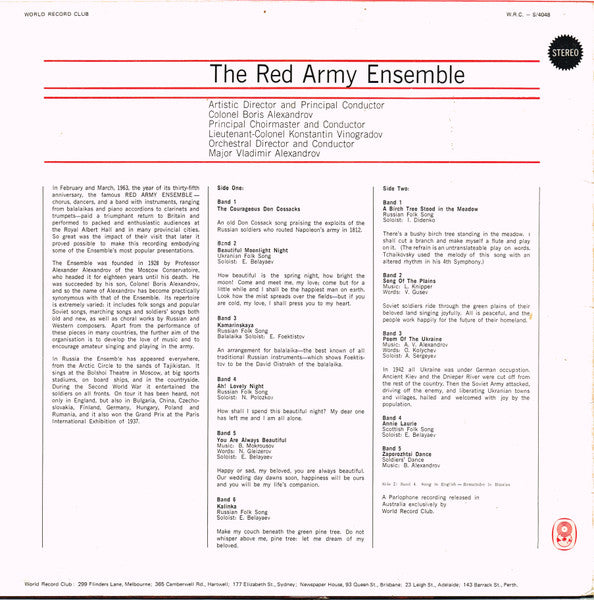 The Alexandrov Red Army Ensemble Artistic Director And Principal Conductor Boris Alexandrov : The Red Army Ensemble (LP, Album, Club, RE, 8th)