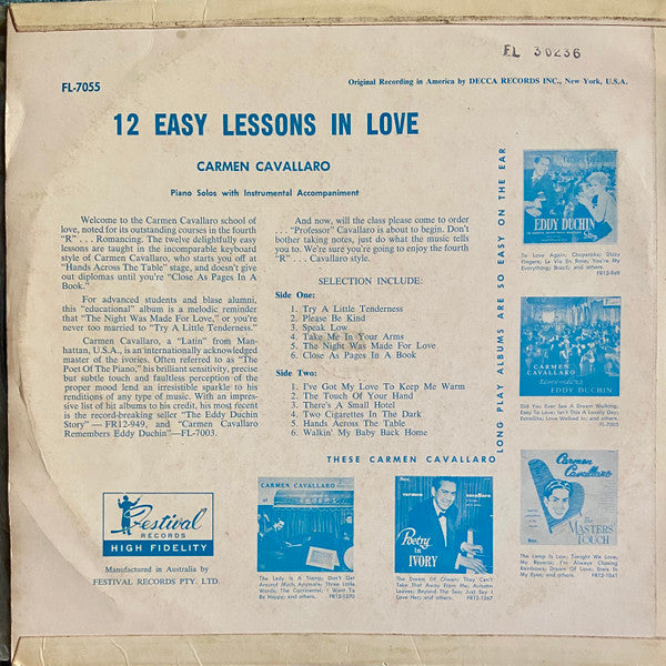 Carmen Cavallaro : 12 Easy Lessons In Love (LP, Album)