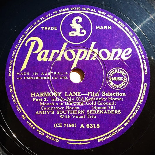 Andy's Southern Serenaders : Harmony Lane - Film Selection Part 1. / Harmony Lane - Film Selection Part 2. (Shellac, 10", Mono)