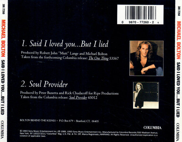 Michael Bolton : Said I Loved You...But I Lied (CD, Single)