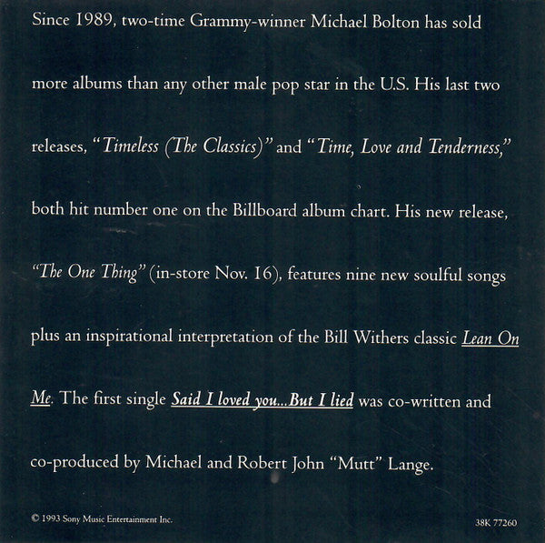 Michael Bolton : Said I Loved You...But I Lied (CD, Single)