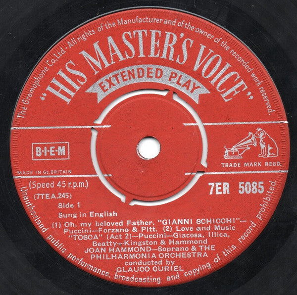 Joan Hammond : Puccini Arias In English (7", EP)