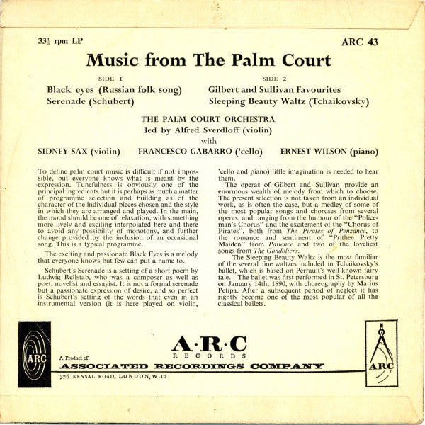 The Palm Court Orchestra : Music From The Palm Court (7")