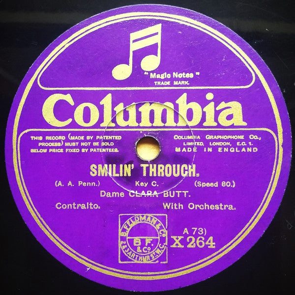 Clara Butt : Smilin' Through (Shellac, 10", 80 RPM, S/Sided, Mono)