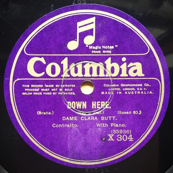 Clara Butt : Down Here / My Dear Soul (Shellac, 10", 80 RPM, Mono)