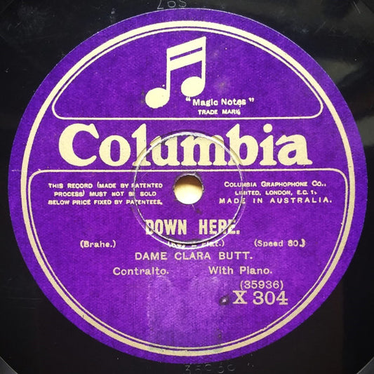Clara Butt : Down Here / My Dear Soul (Shellac, 10", 80 RPM, Mono)