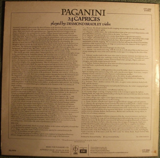 Niccolò Paganini, Desmond Bradley : 24 Caprices (LP, Album)