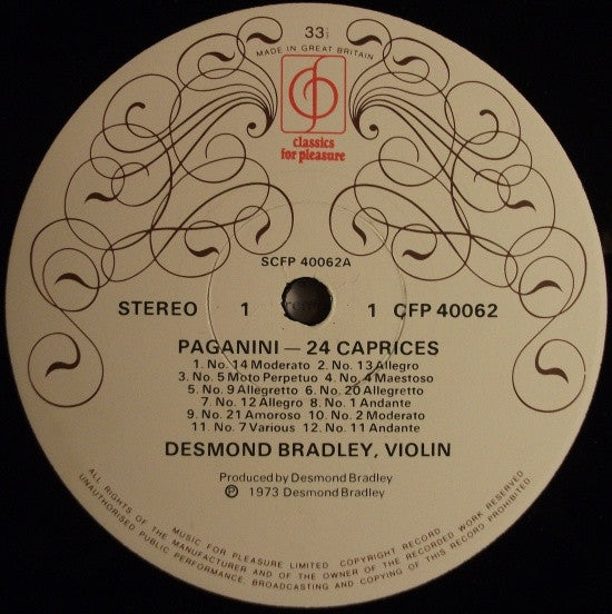 Niccolò Paganini, Desmond Bradley : 24 Caprices (LP, Album)