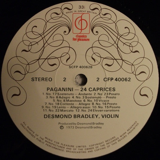 Niccolò Paganini, Desmond Bradley : 24 Caprices (LP, Album)