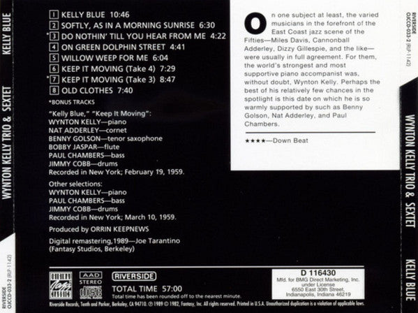 Wynton Kelly Trio And Wynton Kelly Sextet : Kelly Blue (CD, Album, Club, RE, RM)
