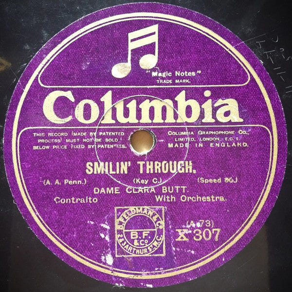 Clara Butt : Smilin' Through / Barbara Allen (Shellac, 10", 80 RPM, Mono)