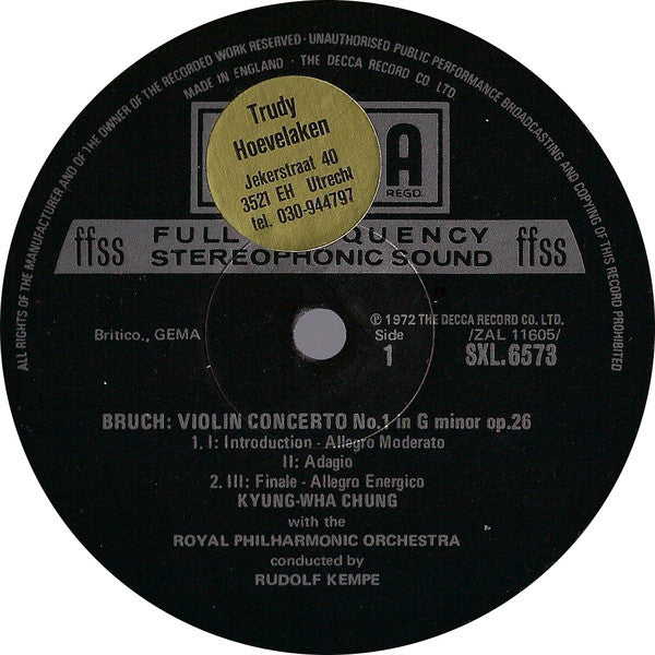 Bruch*, Kyung-Wha Chung, Royal Philharmonic Orchestra, Rudolf Kempe : Violin Concerto / Scottish Fantasia (LP, Album)