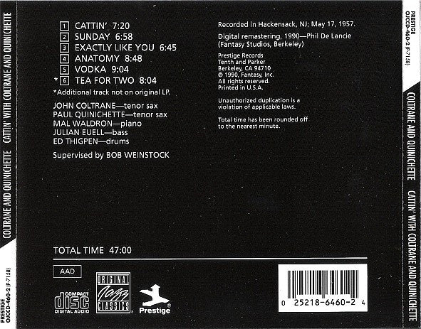 John Coltrane And Paul Quinichette : Cattin' With Coltrane And Quinichette (CD, Album, Mono)