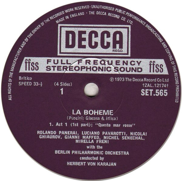 Puccini* - Pavarotti* · Freni* · Ghiaurov* · Harwood* · Panerai* · Maffeo* · Berlin Philharmonic Orchestra* · Herbert von Karajan : La Bohème (2xLP + Box)