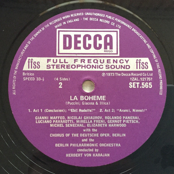 Puccini* - Pavarotti* · Freni* · Ghiaurov* · Harwood* · Panerai* · Maffeo* · Berlin Philharmonic Orchestra* · Herbert von Karajan : La Bohème (2xLP + Box)