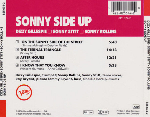 Dizzy Gillespie - Sonny Stitt - Sonny Rollins : Sonny Side Up (CD, Album, RE)