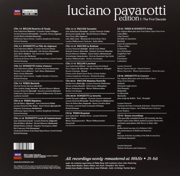 Luciano Pavarotti : Edition 1: The First Decade (27xCD, Album, Comp, RM + 7", EP)
