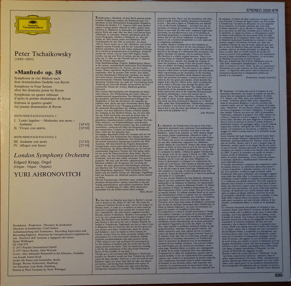 Pyotr Ilyich Tchaikovsky - London Symphony Orchestra · Yuri Ahronovitch : Manfred (Symphonie In Vier Bildern) (LP)