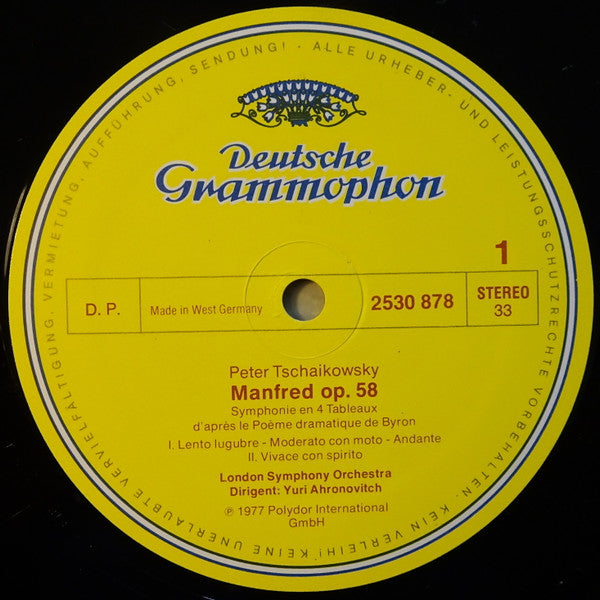 Pyotr Ilyich Tchaikovsky - London Symphony Orchestra · Yuri Ahronovitch : Manfred (Symphonie In Vier Bildern) (LP)