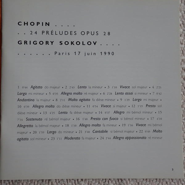Frédéric Chopin - Grigory Sokolov : 24 Préludes Opus 28, Paris 17 Juin 1990 (CD, RE)