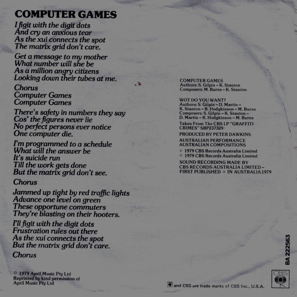 Mi-Sex : Computer Games (7", Single)