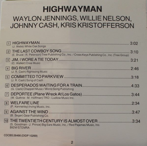 Waylon Jennings, Willie Nelson, Johnny Cash, Kris Kristofferson : Highwayman (CD, Album, RE)