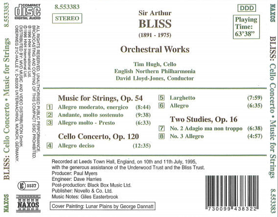 Bliss* - Tim Hugh, English Northern Philharmonia, David Lloyd-Jones : Cello Concerto / Music For Strings / Two Studies (CD, Album)