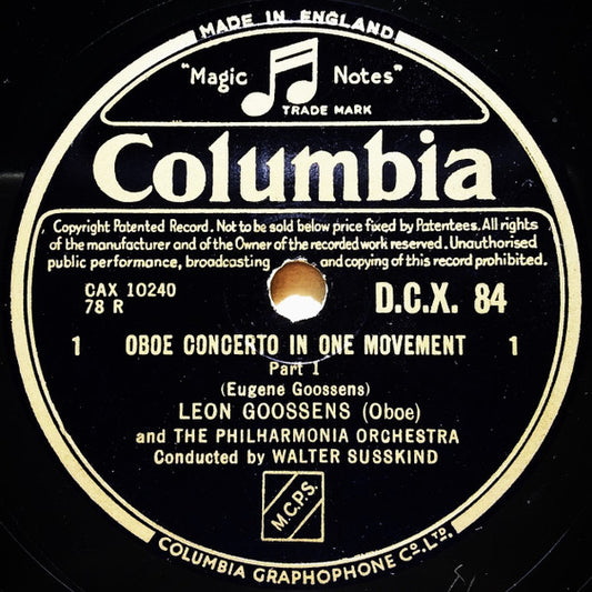 Leon Goossens, The Philharmonia Orchestra*, Walter Susskind : Oboe Concerto In One Movement (2xShellac, 12", Mono)