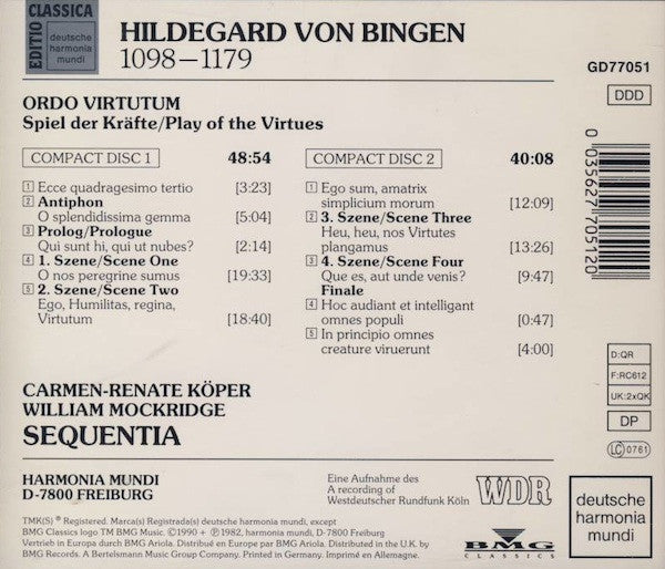 Hildegard von Bingen, Sequentia (2) : Ordo Virtutum (2xCD, Album, RE)