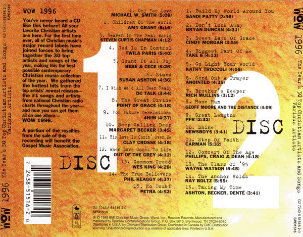 Various : WOW 1996 (The Year's 30 Top Christian Artists And Songs.) (2xCD, Comp)