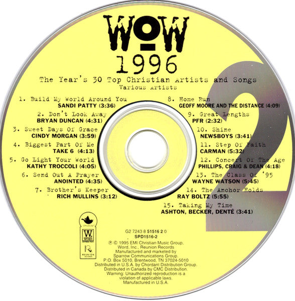 Various : WOW 1996 (The Year's 30 Top Christian Artists And Songs.) (2xCD, Comp)