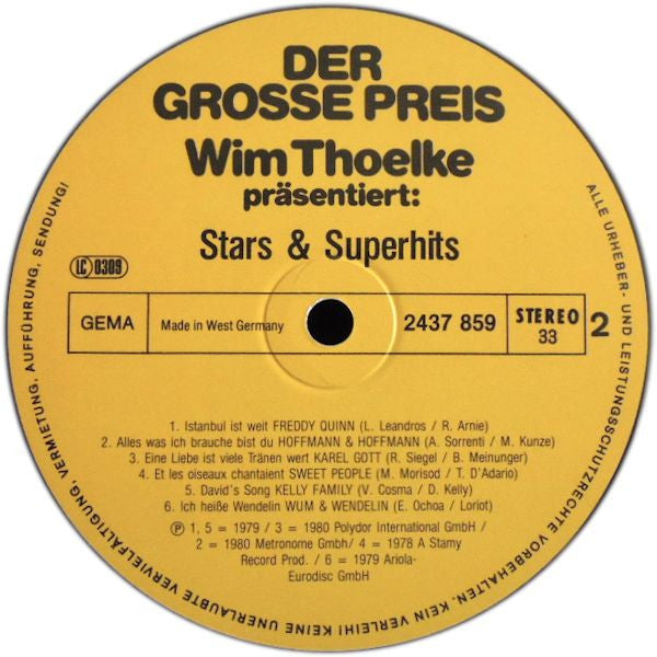 Various : Der Grosse Preis - Wim Thoelke Präsentiert: Stars & Superhits (LP, Comp)