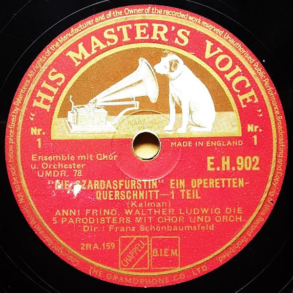 Anni Frind, Walther Ludwig, Franz Schönbaumsfeld : The Csardas Princess – An Operetta Excerpt (Shellac, 12", Mono)