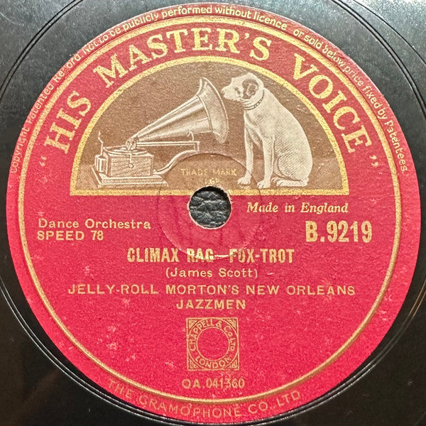 Jelly Roll Morton's New Orleans Jazzmen : West End Blues / Climax Rag (Shellac, 10", RP, Fir)