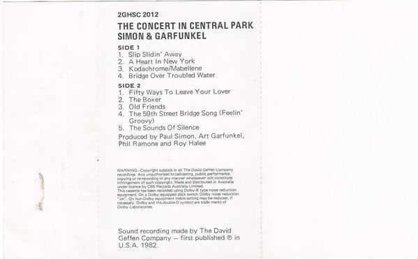 Simon & Garfunkel : The Concert In Central Park (2xCass, Album, RE, Whi)