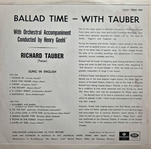 Richard Tauber : Ballad Time - With Tauber (LP, Album, Mono)