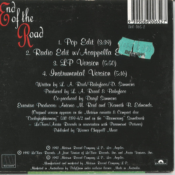 Boyz II Men : End Of The Road (CD, Single, Car)