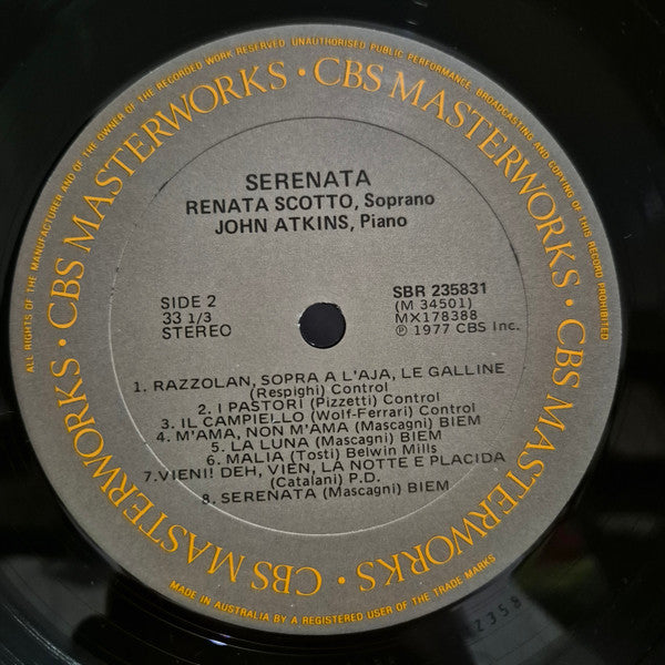 Renata Scotto, Puccini*, Mascagni*, Catalani*, Pizzetti*, Respighi*, Wolf-Ferrari*, Tosti*, John Atkins (4) : Serenata (LP, Album)