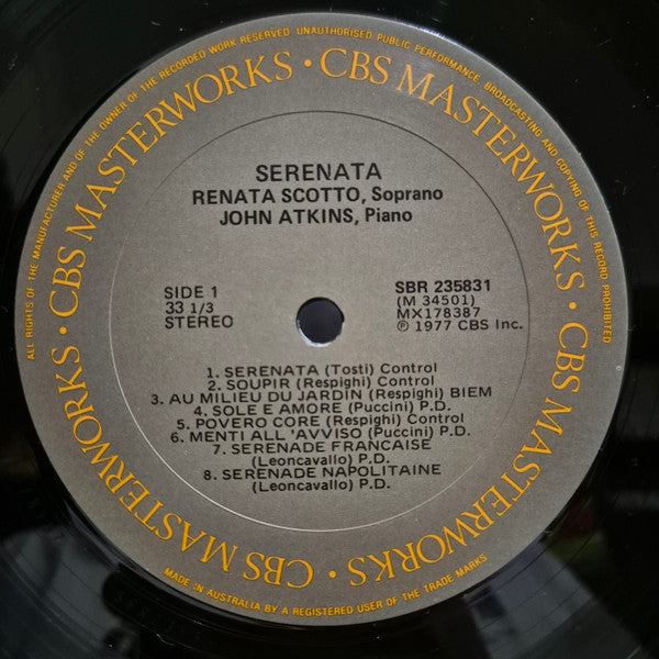 Renata Scotto, Puccini*, Mascagni*, Catalani*, Pizzetti*, Respighi*, Wolf-Ferrari*, Tosti*, John Atkins (4) : Serenata (LP, Album)