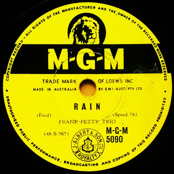 Frank Petty Trio : Rain / A Precious Little Thing Called Love (Shellac, 10", Mono)