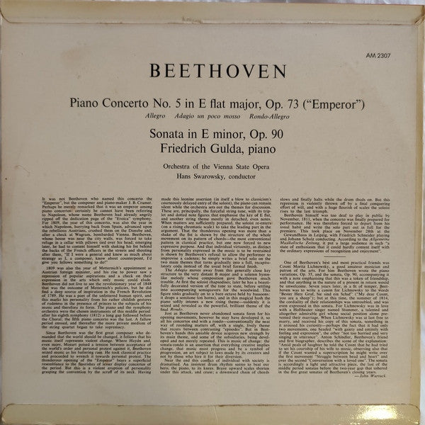Beethoven* – Friedrich Gulda, Orchestra Of The Vienna State Opera*, Hans Swarowsky : Piano Concerto Nº 5 “Emperor” (LP, Mono)
