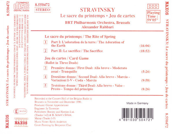 Igor Stravinsky, Belgian Radio And Television Philharmonic Orchestra, Alexander Rahbari : Le Sacre Du Printemps • Jeu De Cartes (CD, Album, RE)